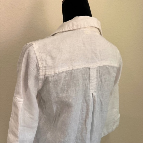 Dolma White 100% Linen Button Up Roll Tab Sleeve Tunic Top Casual Lagenlook S - Picture 5 of 7